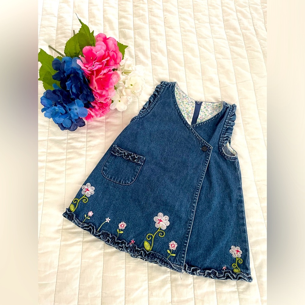 Vintage Faded Glory size 18M Sleeveless Denim Wrap Dress with flowers